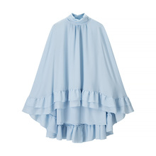2025夏季新款女装欧美风时尚气质荷叶边立领喇叭袖斗篷式连衣裙女
