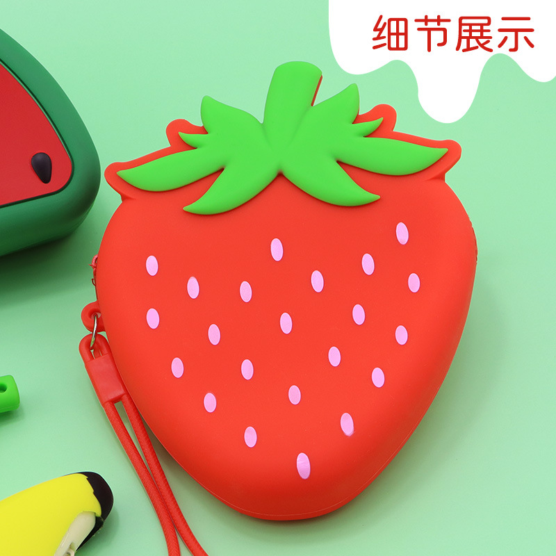 Bolsas de silicona de dibujos animados coreanos, bolsas de cambio de frutas, bolsas de almacenamiento de cable de datos de auriculares, bolsas de maquillaje de viaje de gran capacidad