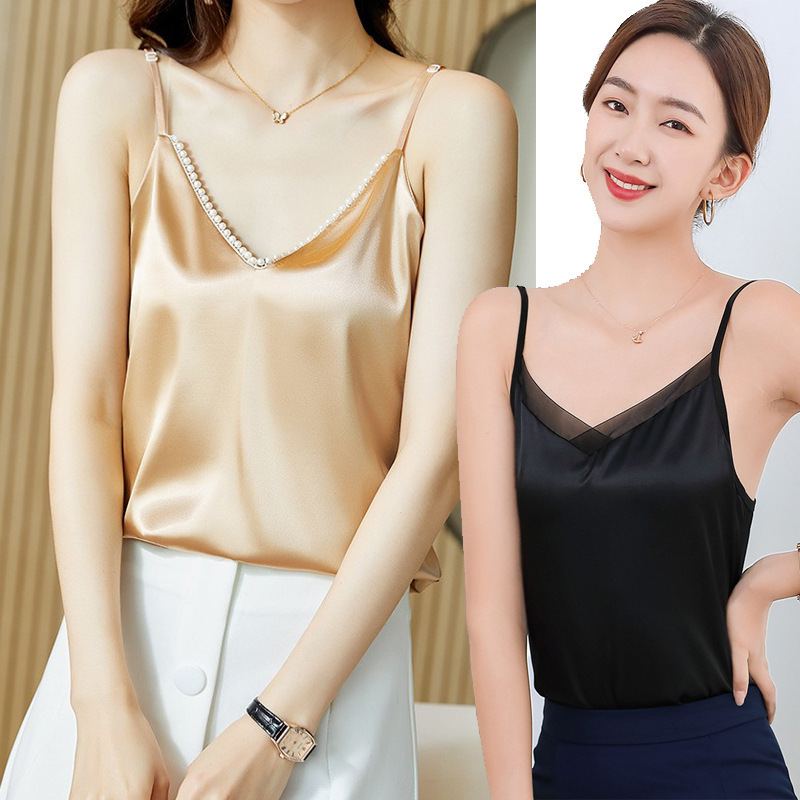 Stretch Cold Strap Outer Wearing Vest Women's Summer V-neck Sleeveless Slim-fit Inner Small Suit Business Suit Base Shirt Blast