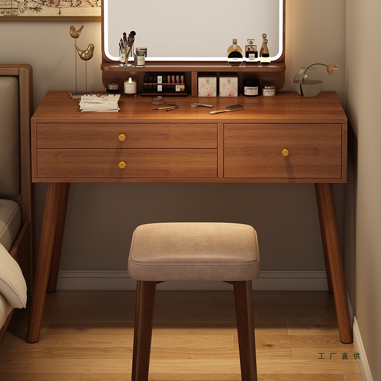 新中式梳妆台卧室现代简约2025新款轻奢高级感小型书桌化妆台一体