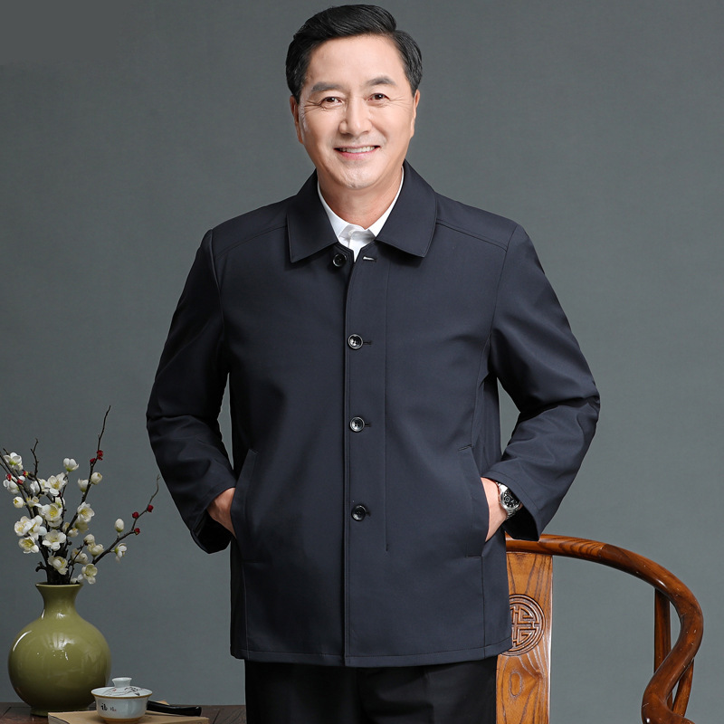 Dad Jacket Spring and Autumn Jacket Men's Jacket Middle-aged and Elderly Men's Cotton Coat Thickened Button Top Grandpa Winter