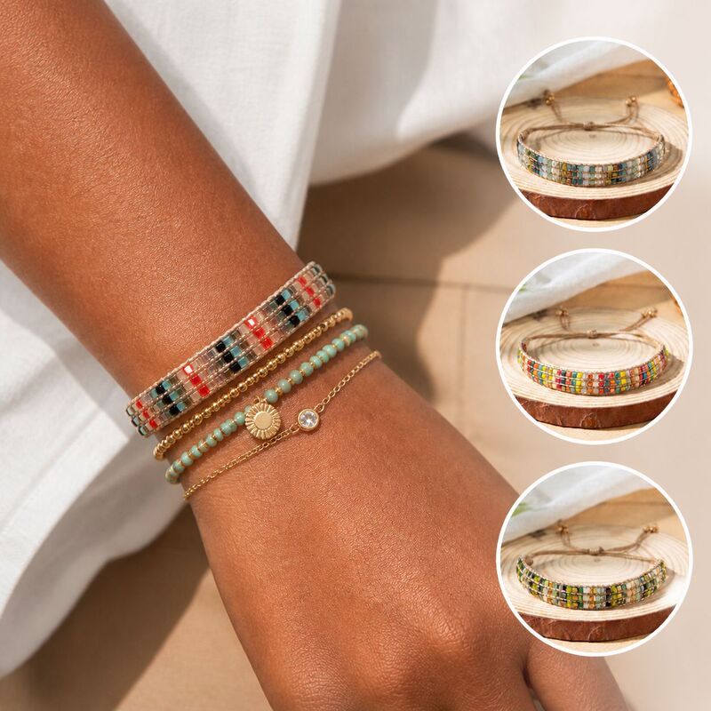 Bohemian Niche Colorful Crystal Bracelet for Women, Ins-Style Design, Handmade Adjustable Seed Bead Bracelet