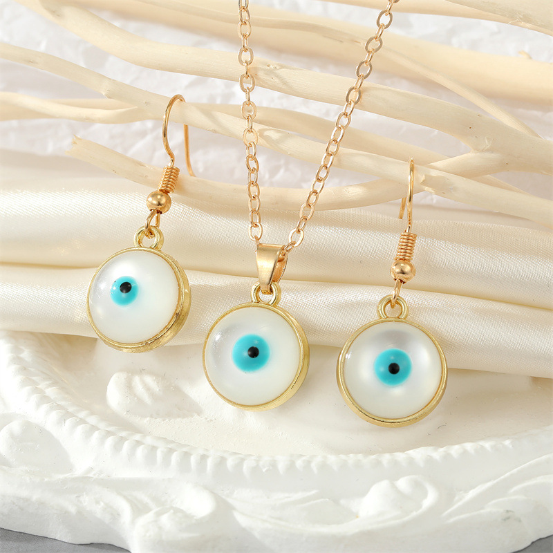 Simple Personality Round Heart Opal Blue Eyes Earrings Necklace Set display picture 2
