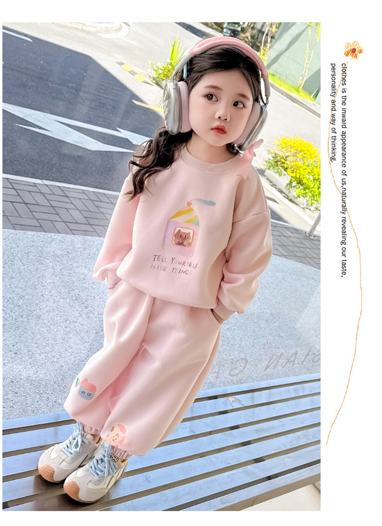 Girls Cartoon Printing Set 2025 Autumn New Children's Korean Version Sweater Sweatpants Long-sleeved Knitted Two-piece Set Trendy_voghion.com