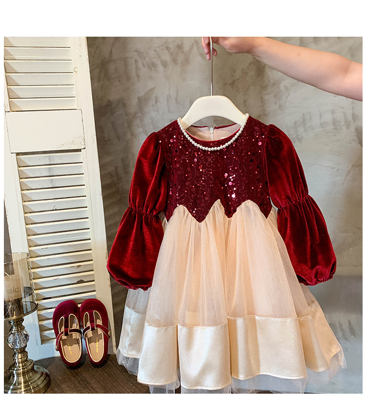 Flickor prinsessklänning vinter sammet fluffig tyllkjol barn_voghion.com