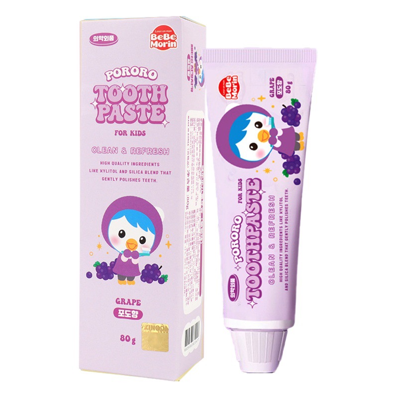 Korean Pororo Children's Toothpaste Cleans Teeth with Strawberry and Grape Fruit Flavor, Contains Fluoride