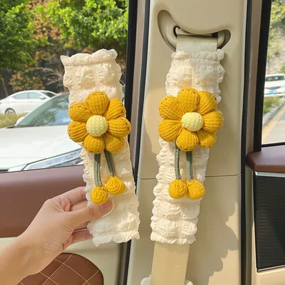 Seatbelt Shoulder Pad Cartoon: Seat belt shoulder pad - 2-puff-shoulder-pads-yellow-waffle-flowers
