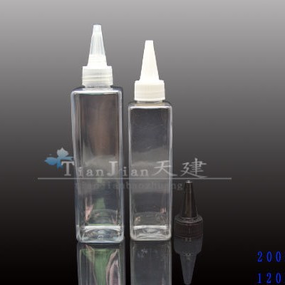 厂家现货销售200mlPET电发水瓶 透明塑料瓶尖嘴盖瓶子 方形塑料瓶