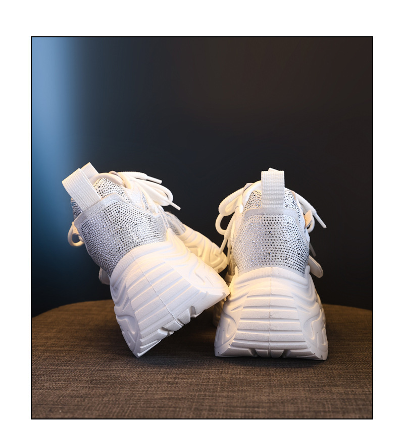 Giày sneaker nữ đế dày tăng chiều cao phong cách thời trang đính đá rhinestone, thoáng khí — màu trắng chi tiết 20