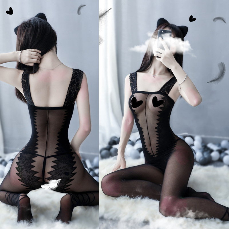 A generation of hair suspenders sexy underwear women's lace temptation sexy socks transparent backless jacquard stockings