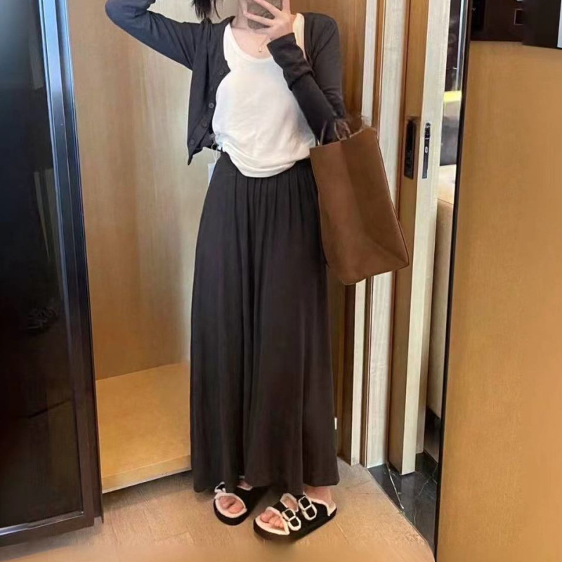 春夏季休闲韩版气质百搭开衫+背心+显瘦高腰半身裙三件套套装黑色|undefined