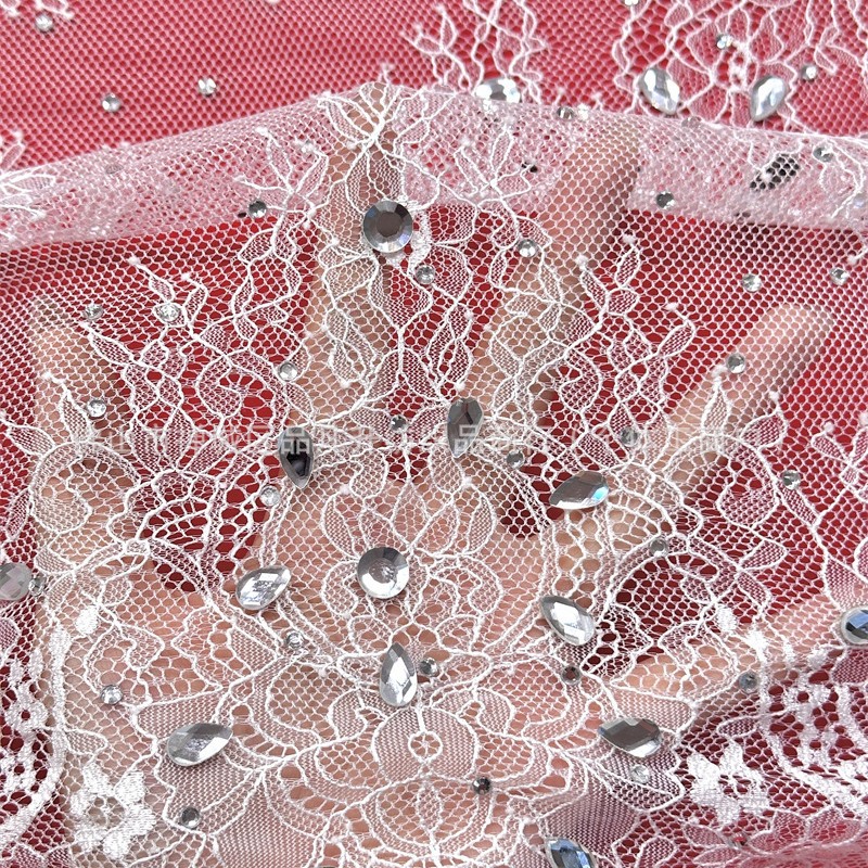 Transfronteriza al por mayor industria pesada de alto lujo limitado vestido de boda blanco puro vestido de adulta vestido de encaje tela de perforación caliente