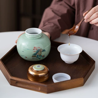 陶瓷蜂蜜罐食品级硅胶圈螺旋盖防漏液体瓶中药粉枸杞储存定制logo