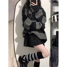 2026秋冬季新款宽松条纹复古毛衣小个子百褶裙套装女新品外穿外套