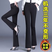 秋季弹力微喇叭裤女薄款垂感高腰阔腿西装直筒长裤黑色休闲九分裤