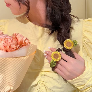 森系向日葵发圈扎头发橡皮筋发饰超仙小清新头绳春季扎马尾发绳女