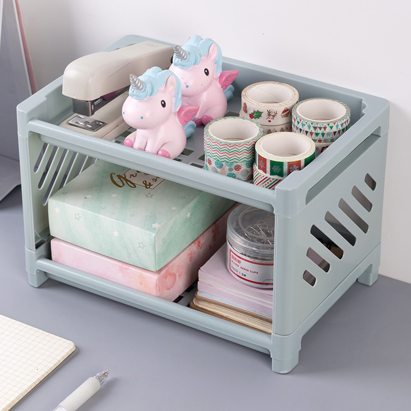 Estante de escritorio de plástico multicapa casero cocina estante de acabado hueco cosmético de doble capa estante de almacenamiento de baño