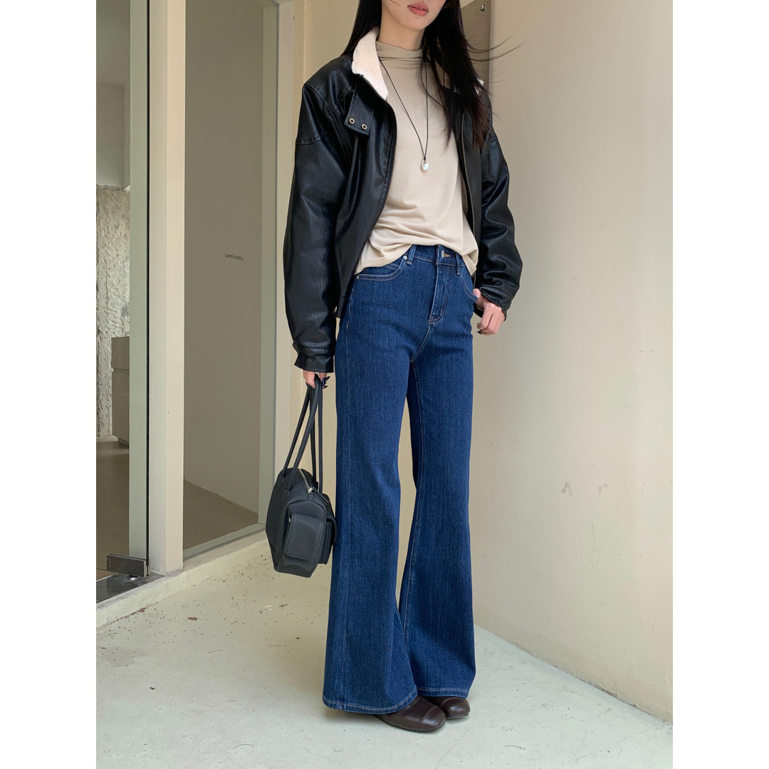 Gagd Q Soft Draped Elastic Pressure-Free Four-Way Stretch Bootcut Jeans for Women, All-Season High-Waisted Slimming Look and Versatile Bell-Bottom Pants