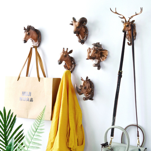 Cross-border wholesale creative animal head decorative hooks without punching holes behind the door without traces bathroom coat hooks wall decorations