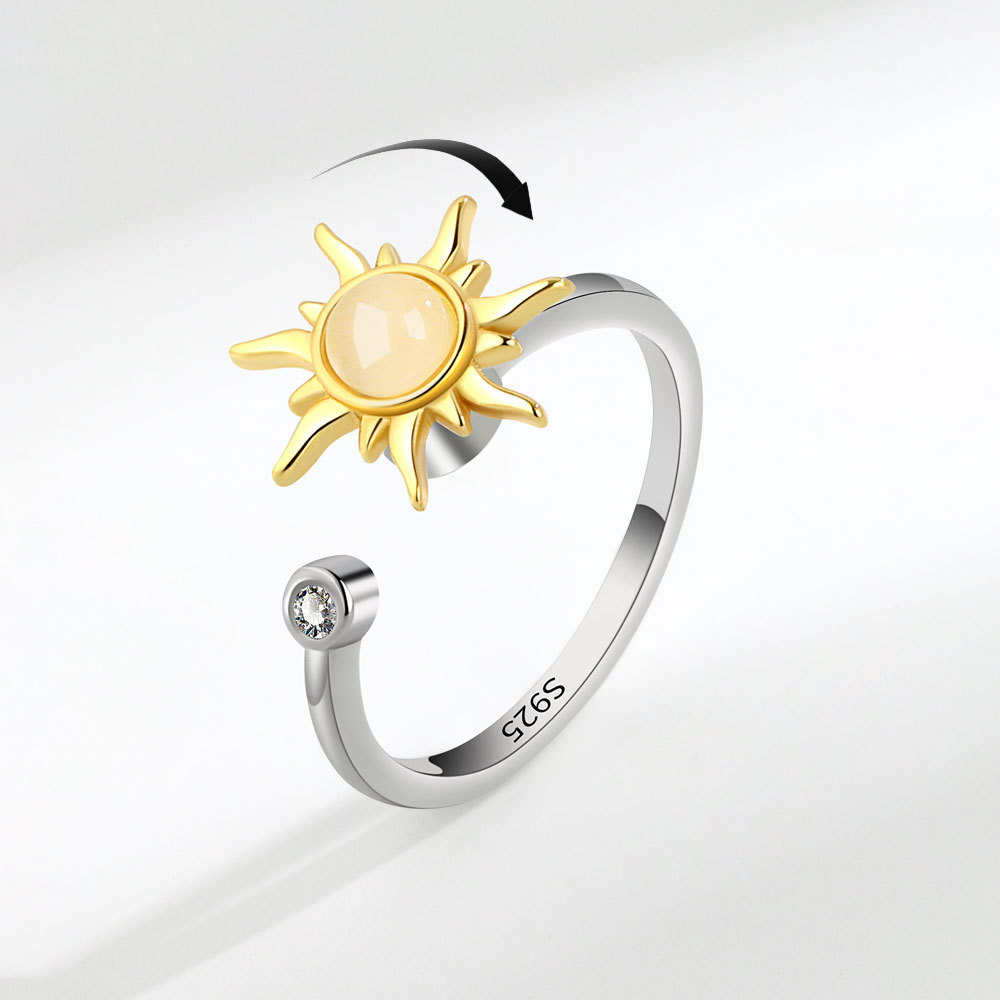 Sunflower Rotating Anxiety Ring Adjustable Open Stackable Band_voghion.com