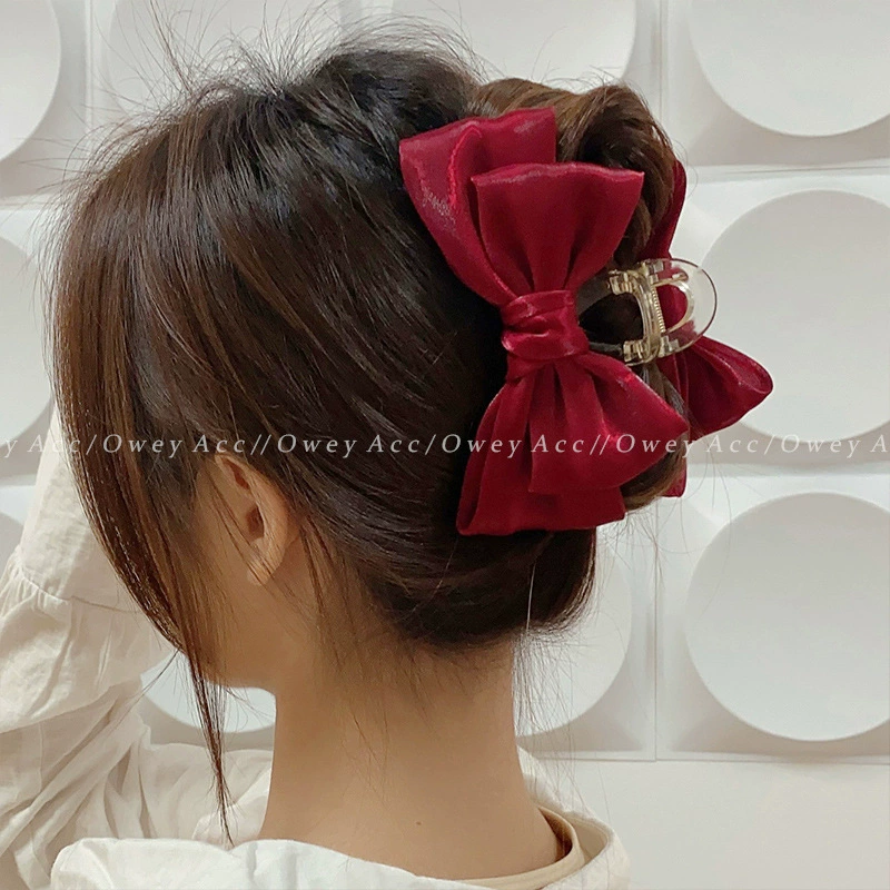 Double-Layer Mermaid Hair Claw Bow, Fabric Princess Crab Pin Hair Clip, 5 Colors