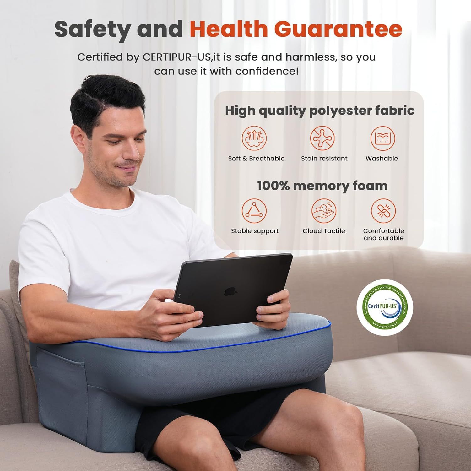 Almohada de escritorio para computadora portátil A23 para jugar o leer en la cama, almohada de lectura de espuma viscoelástica