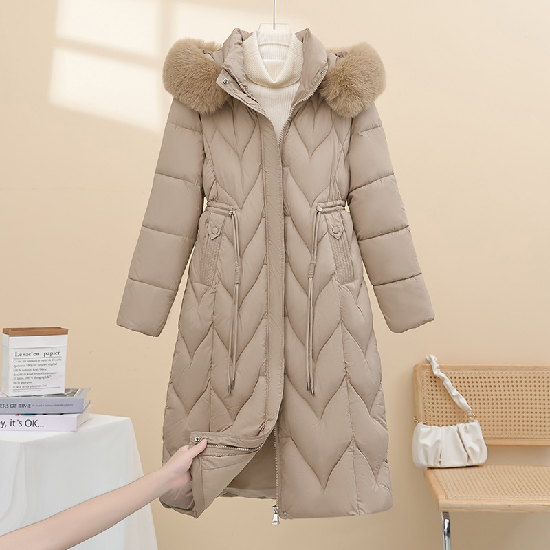 Comercio exterior de algodón de invierno de mujer chaqueta media y larga nueva chaqueta de algodón de cuello delgado calentamiento de la ropa de algodón gruesa