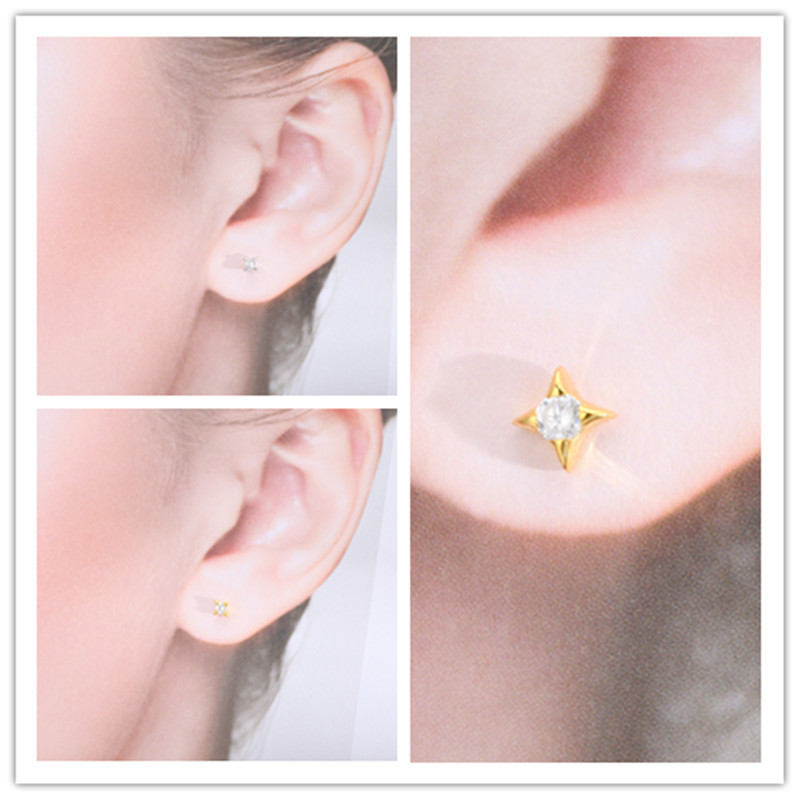 Women'S Gender Inlay Design 1 Pair 925 Sterling Silver Rhinestones Star Ear Studs