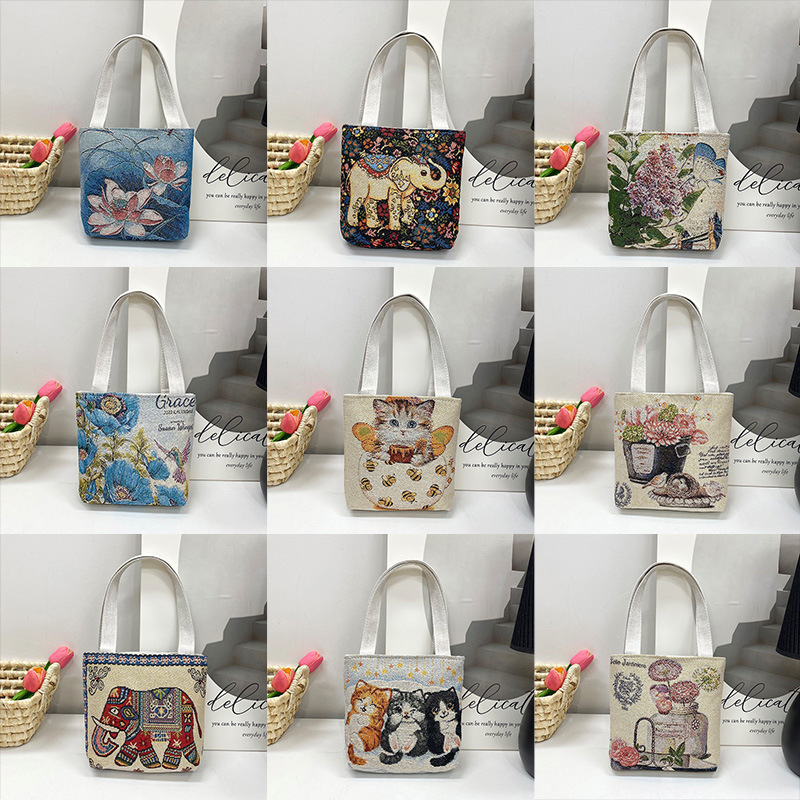 Cross-Border Gold-Thread Double-Sided Embroidery Small Ethnic Style Bag Casual Canvas Shoulder Bag Fashionable Printed Handbag Cross-Border Gold-Thread Double-Sided Embroidery Small Ethnic Style Bag Casual Canvas Shoulder Bag Fashionable Printed Handbag