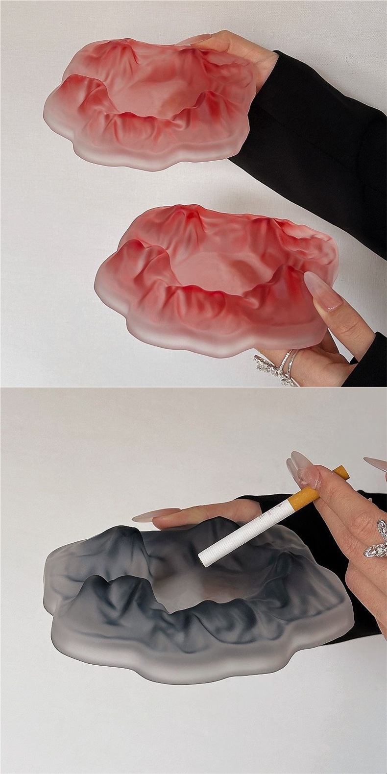Elegant iceberg ashtray for home use in the living room, stylish matte red decorative piece, creative high-end anti-flying ashtray