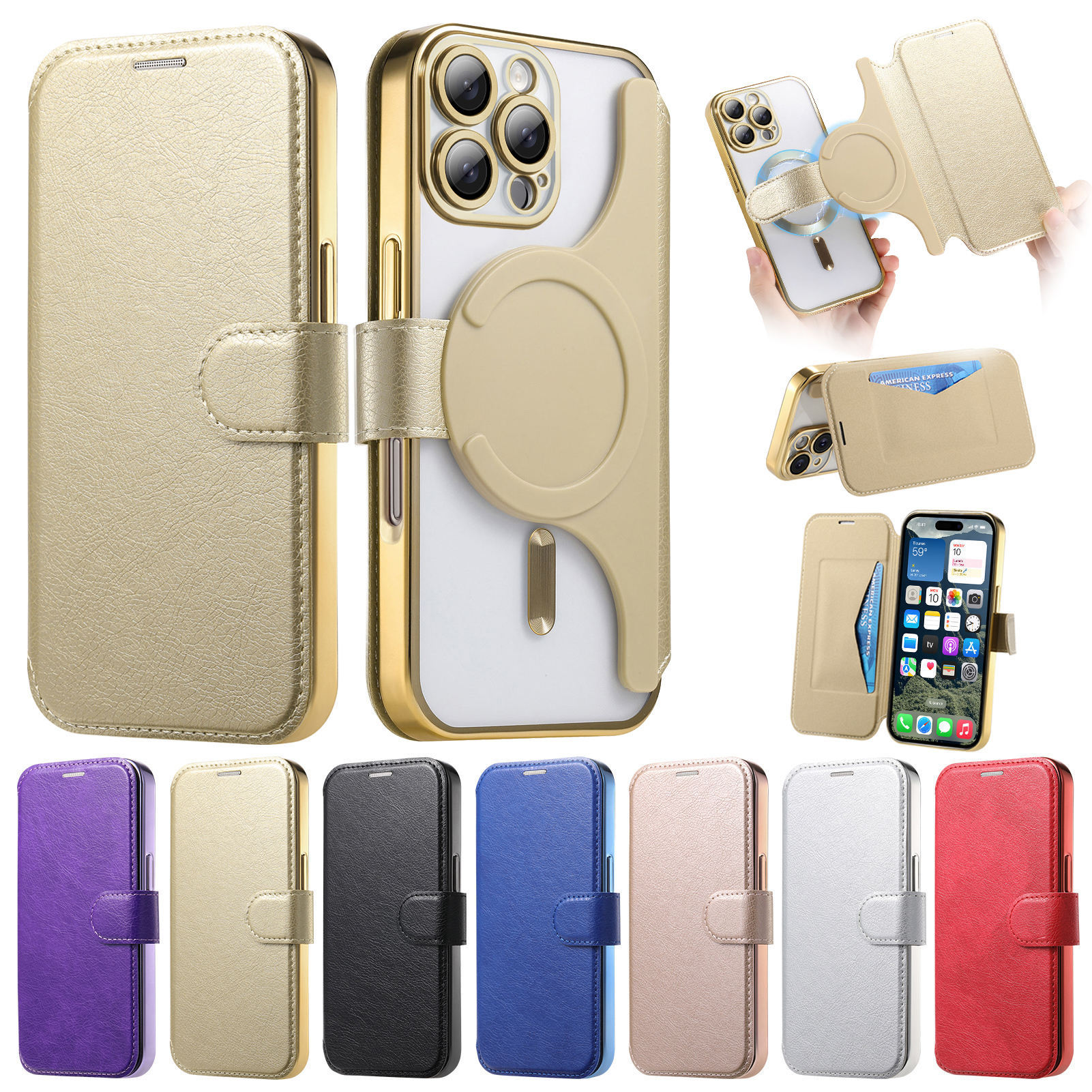 Foreign Trade Suitable iPhone 17 Ultra-Thin Business Magnetic Wireless Charging Apple 16 Card-Insertable Electroplated Leather Case Phone Case