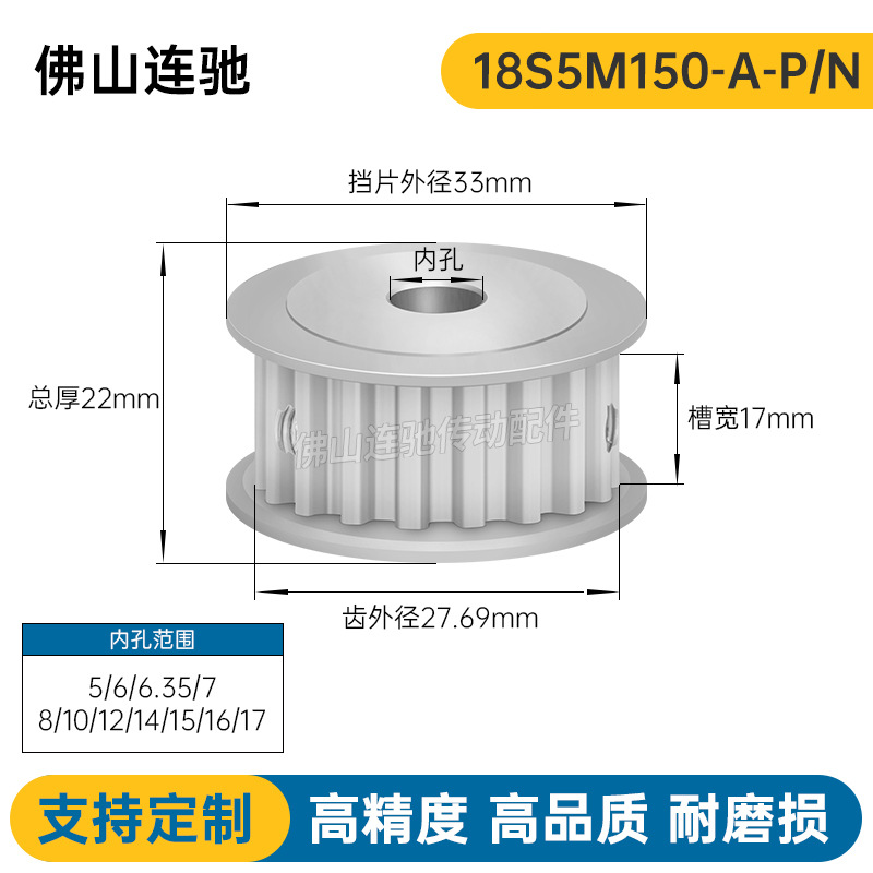 S5M18齿 两面平同步轮 槽宽17 AF型 同步皮带轮型新款18S5M150-A