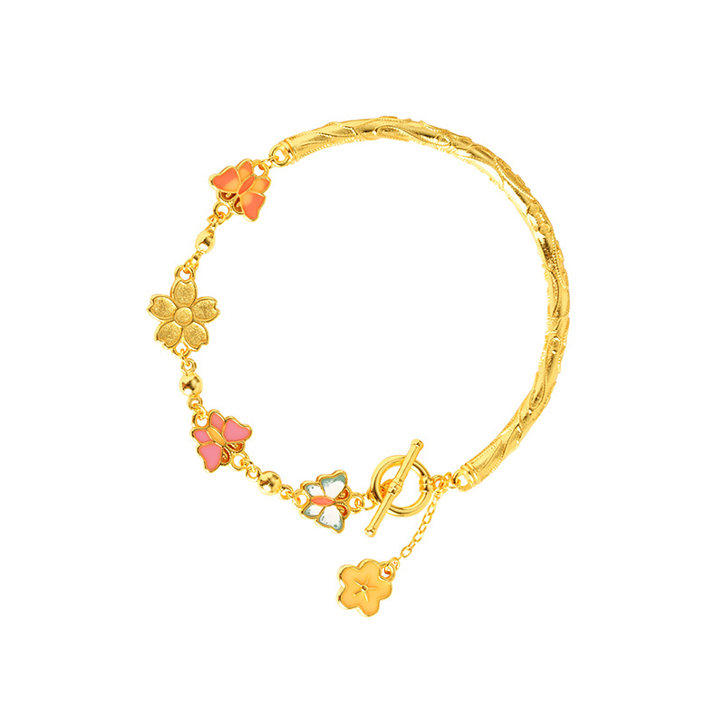 Nuevo estilo chino vietnamita arena oro mariposa flor pulsera no se desvanece durante mucho tiempo versátil retro alta sensación de joyería brazalete suministro