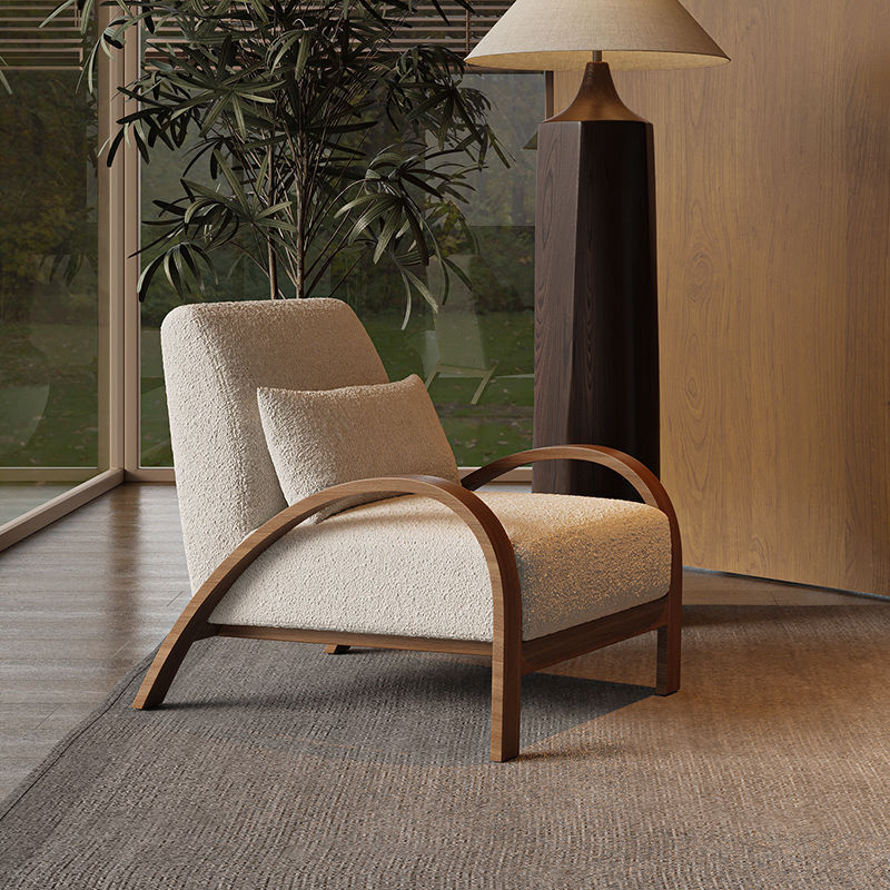 Nordic Simple Lamb Fleece Single Sofa Chair Living Room Balcony Leisure Chair Model Room Middle Ancient Single Chair Reception Negotiation