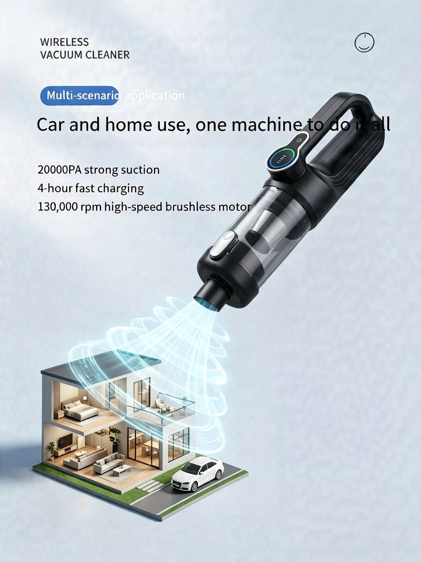 Car Vacuum Cleaner Car Wireless Charging Car Home Handheld 120W High Power Suction Wet and Dry Cross Border