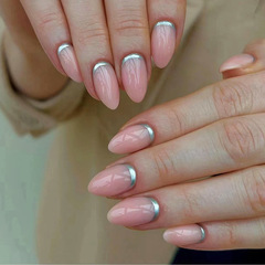 Round-headed almond-shaped ice-tinged soft pink temperament whitening luxury false nail INS-style nail art sheet wholesale