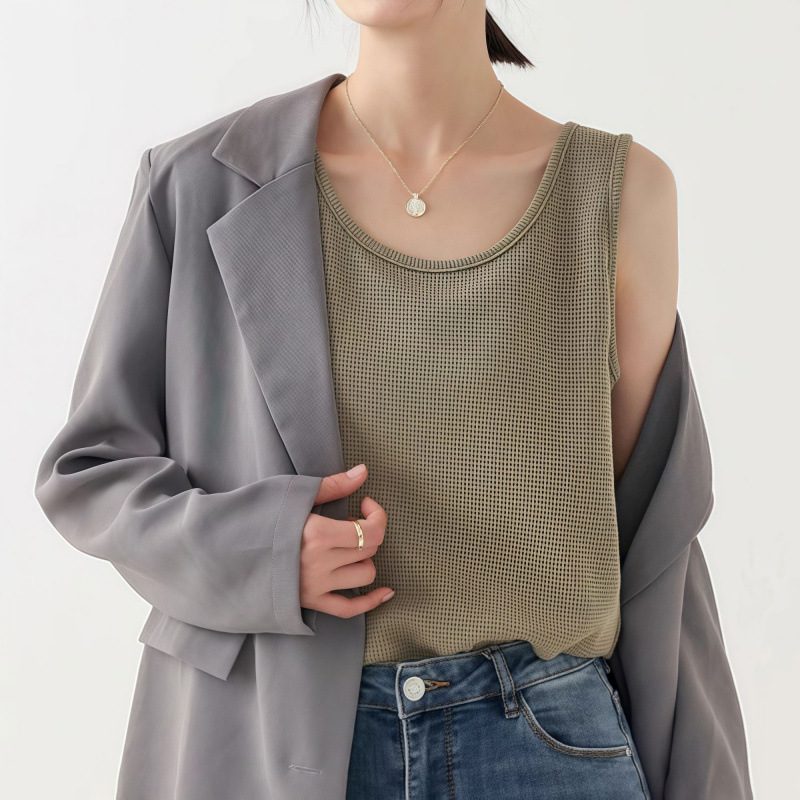Waffle Knit Camisole 2026 New Style Women's Summer Vest for Layering or Wearing Alone, Sleeveless Loose Fit Top