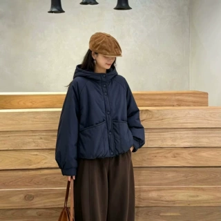 琪镌绘制冬季新款连帽棉服女休闲文艺风减龄休闲韩系宽松外套上衣