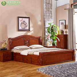 现代简约双人床雕花香樟木床全实木成人床卧室高箱床1米8婚床包邮