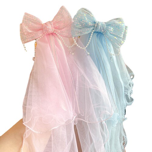 Children's veil hairpin princess dress birthday girl crown tiara baby photo hairpin bow girl hair accessories