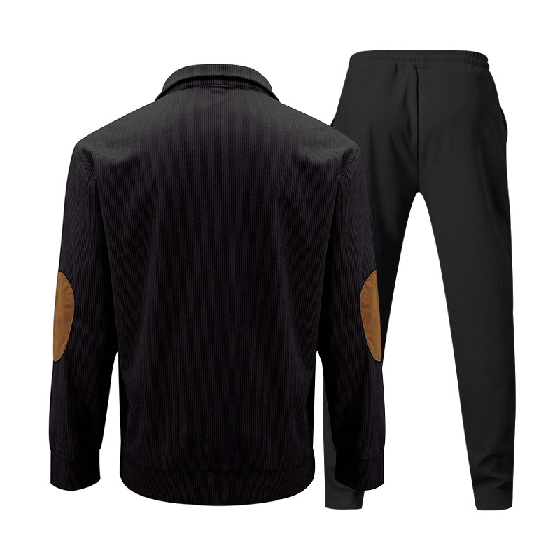 Abbigliamento da uomo casual, completo con pantaloni e felpa in velluto a coste con colletto alto e maniche lunghe_voghion.com