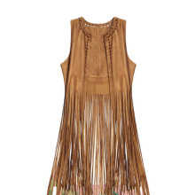 2025新品欧美春夏时尚薄款流苏马夹女欧洲站麂皮绒可定制短款