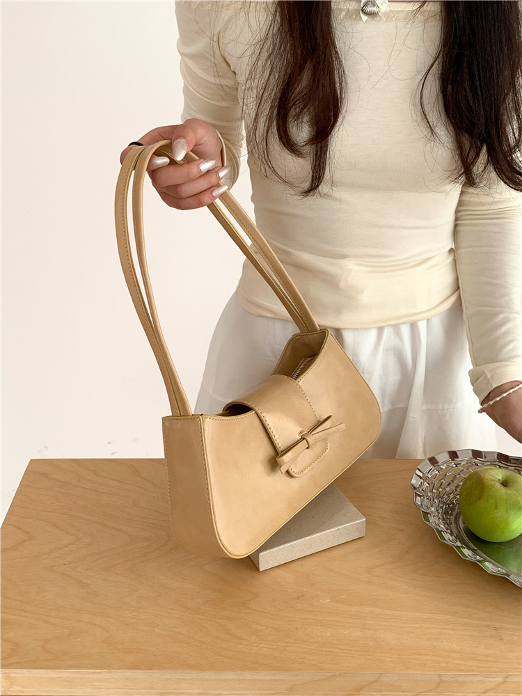 Borsa a tracolla singola rossa da donna 2024, nuova versione coreana, alla moda, minimalista, con fiocco sottobraccio_voghion.com