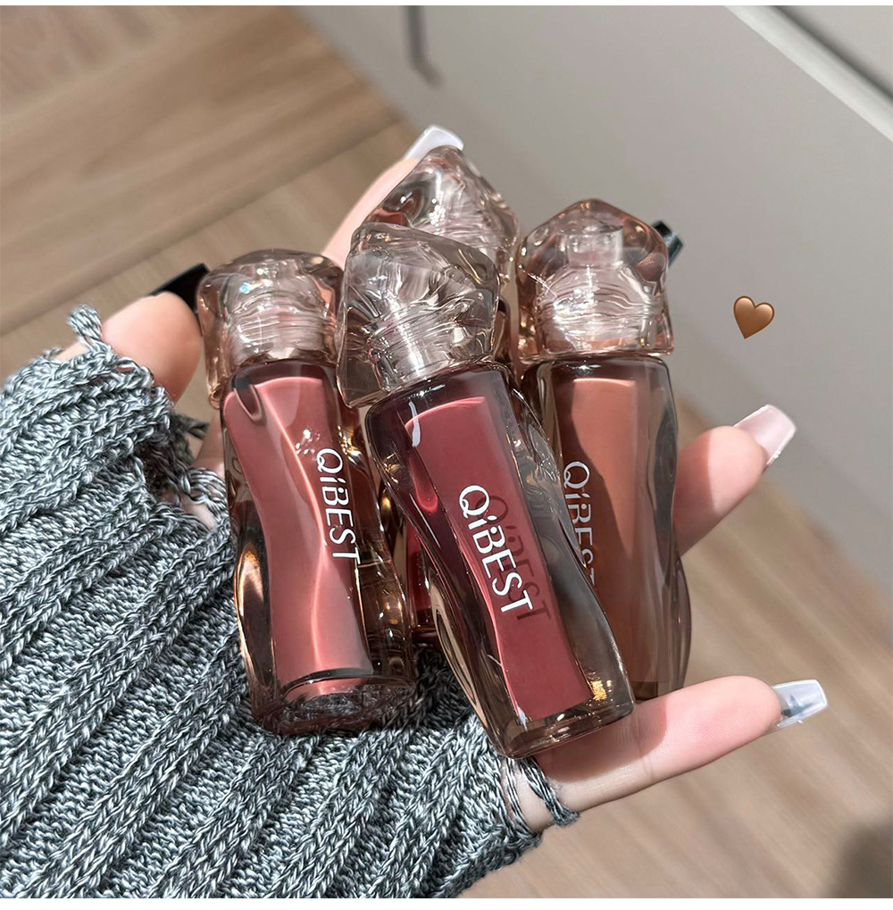 QIBEST Tea-brown Flowing Mirror Lip Gloss four-color Curved Lipstick for export, dark series lip mud one-piece consignment undefined