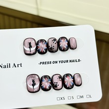 月上灵猫纯手工穿戴甲纯手绘烟花可爱猫猫猫眼光疗甲假指甲美甲贴