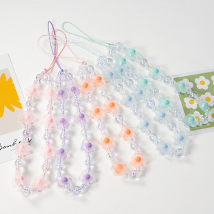 Factory direct selling Amazon best selling Diy mobile phone case flower beads beaded mobile phone chain anti-lost mobile phone lanyard