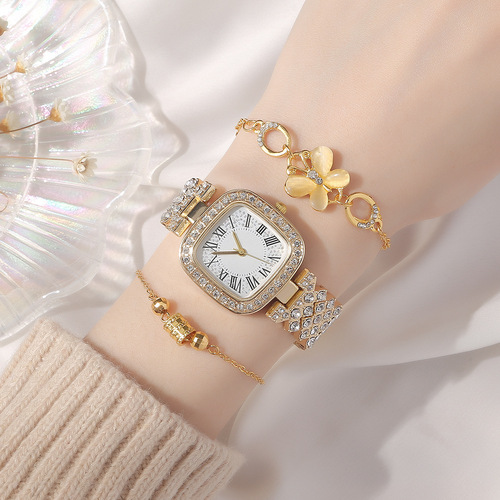 22 new women's watch set, fashionable and personalized square watch + Korean butterfly watch + small waist bracelet
