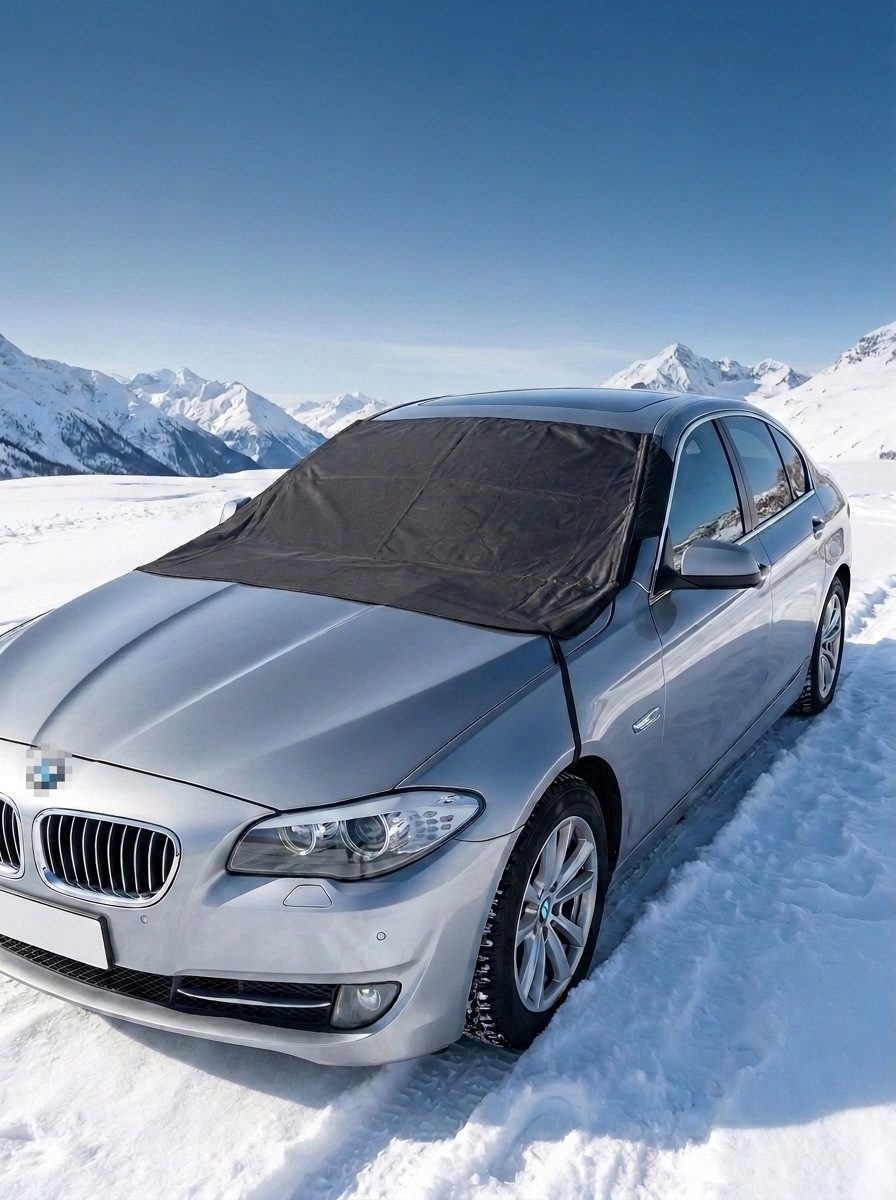 420D Oxford cloth car snow cover with windproof hook and support rod for front windshield, anti-freeze and anti-frost