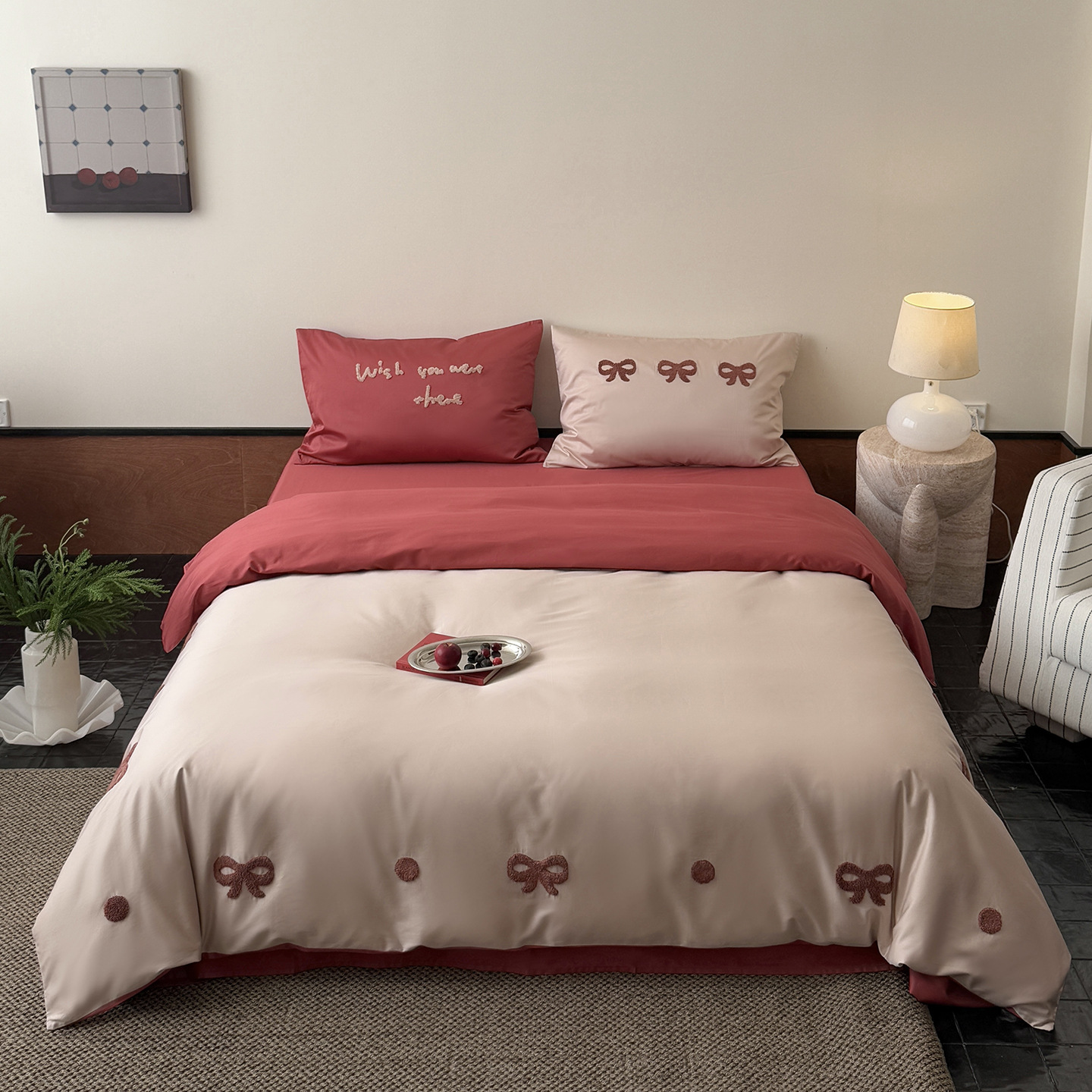2026 Spring New Product 100S Long-Staple Cotton Towel Embroidery Series Four-Piece Set Scarlet Love Letter