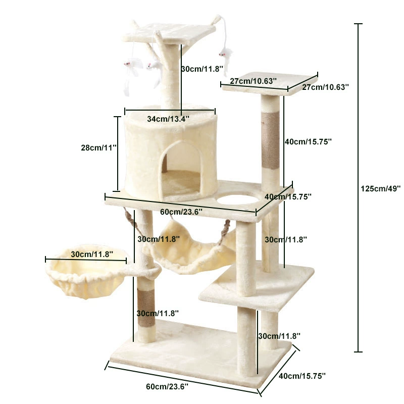Velvet Cat Climbing Tree, Multi-Level Space-Saving Cat House with Hammock, All-Seasons